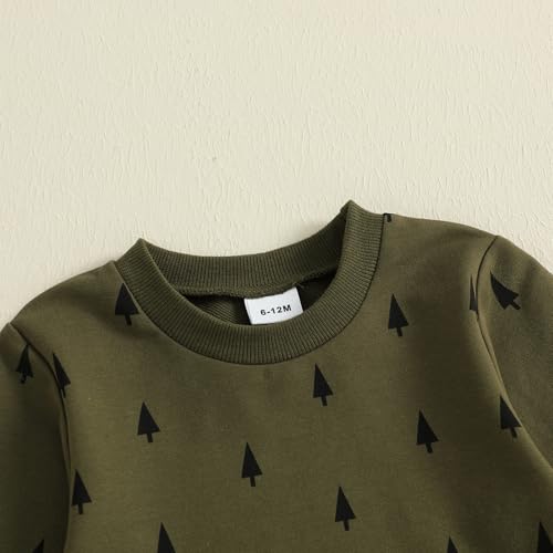 GOOCHEER Toddler Baby Boy Fall Outfit Tree Printed Long Sleeve Sweatshirt and Jogger Pants Christmas Clothes Set4