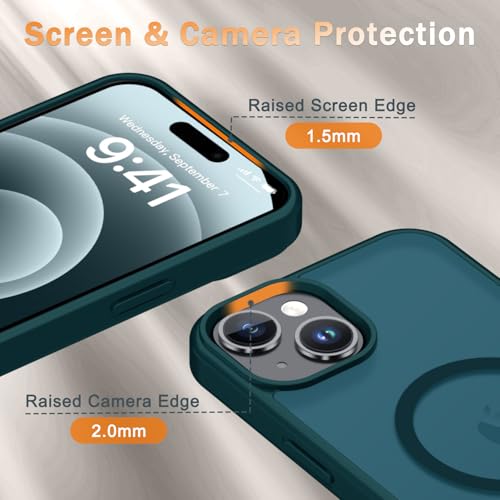 Image of YENAPOON for iPhone 15 Plus Case, iPhone 14 Plus Case, Matte Magnetic Phone Cover with 1 Screen Protector [Support for MagSafe] [Shockproof Military Grade Protection] Translucent Frosted Back, Blue