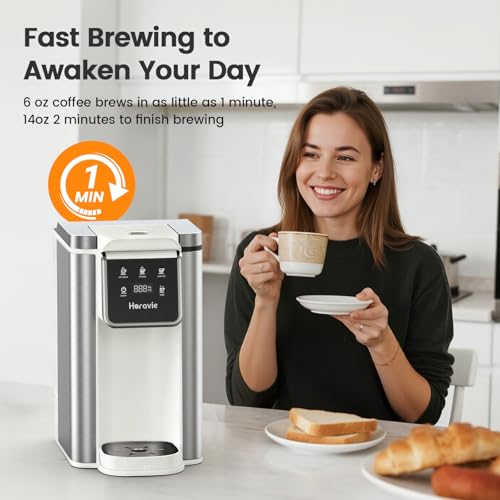 Image of Horavie Single Serve Coffee Maker for K-Cup Pod & Grounds, Hot and Iced Coffee Maker, Strong Button Feature, 6 to 14oz Brew Sizes, 50oz Removable Reservoir, Fit 6.5 inch Mugs, Stainless Steel, White