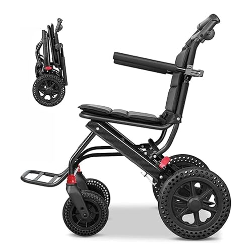 TISTIK - Silla de ruedas ligera plegable portátil para silla de ruedas de transporte de aluminio ultraligera con freno con freno para el hogar y uso de viajes