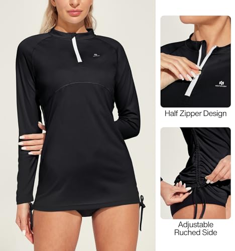 Image of Heathyoga Rash Guard for Women UPF 50+ UV Sun Protection Swim Shirt for Woman Long Sleeve Swimsuits Bathing Suit Tops