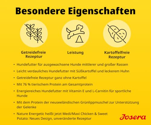JOSERA Adult Huhn & Süßkartoffel (1 x 900 g) | Premium Trockenfutter für ausgewachsene & sportliche Hunde mittlerer & großer Rassen | mit Erbse & ohne Kartoffel | getreidefrei | 1er Pack