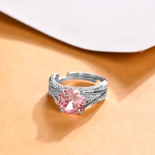 Image of Clara 925 Silver Jino Pink Solitaire Pendant Earrings Chain Ring for Women | Gift for Girl Girlfriend Wife | Rakhi Rakshabandhan Gift for Sister Bhabhi |Platinum Plated | Swiss Zirconia | Jewellery Set
