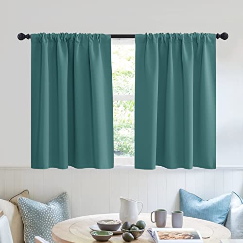 RYB HOME RV Curtains for Camper Windows - Soft Thermal Insulated Small Window Curtain Tiers for Cafe Kitchen Bedroom Basement Glass Door Window, W 42 x L 30 inches, Teal, 2 Panels