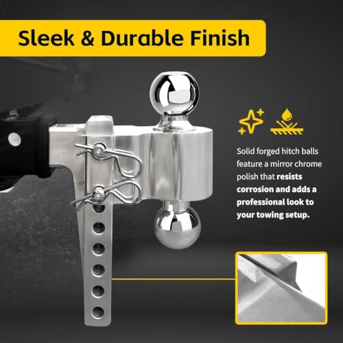 Image of MaxxHaul Adjustable Dual Ball Mount for 2-Inch Hitch Receiver - 6-Inch Drop 7-Inch Rise - Aircraft-Grade Aluminum - Chrome Hitch Balls - 10000 lb GTW Heavy Duty Trailer Towing (50246)