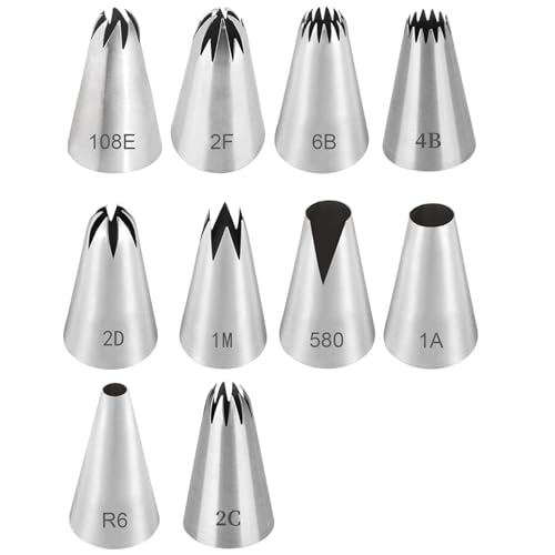 Grosse Douille Patisserie,10 PCS Grandes Douilles à Pâtisserie Embouts de Glaçage Douilles Crème pour la Décoration de Cupcakes