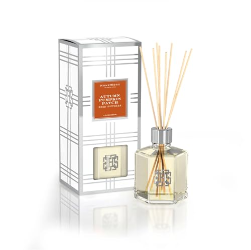 HomeWorx Reed Diffuser Set, Autumn Pumpkin Patch - Scented Oil Reed Stick Diffuser (Heirloom Pumpkin, Fresh Ginger, Red Apple & Cinnamon Sugar) - Long-Lasting Scent Fragrance Oil