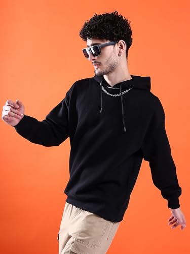 Image of The Indian Garage Co Men Regular Fit Solid Overhead Hooded Sweatshirt