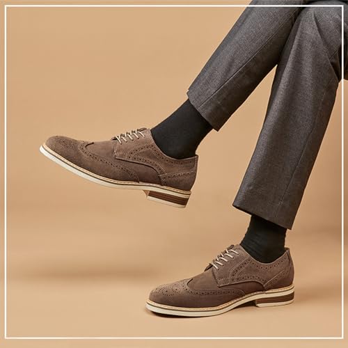Men's Suede lace-up Brogue Wingtip Oxford Shoes Fashion Pointed Toe Classic Business Oxfords Shoes Wedding Business Dress Leather Shoes 6