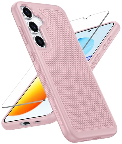 Image of FNTCASE for Samsung Galaxy S25 Case: Dual Layer Heavy Duty Cell Phone Protective Cover Shockproof Rugged with Non-Slip Textured - Military Drop Protection Bumper Tough - 2025, 6.2 inch (Sakura Pink)
