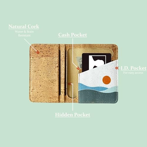 Image of Cork Wallet - Cork Card Holder - Art Print - Eco Friendly - Vegan Non-Leather -Sustainable - Bifold, Waves, Cork Grain Wallet