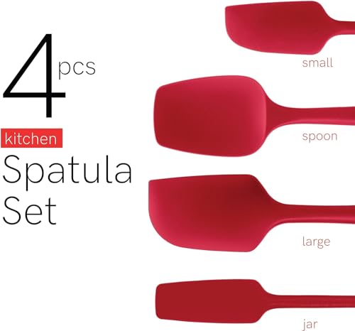 Image of Baskety Spatula Silicone Spatula Set Spatulas Silicone Heat Resistant 500F Rubber Spatula Seamless One Piece Non-Stick 4-Piece for Cooking Baking Mixing.|SPATULA-4A| (RED)