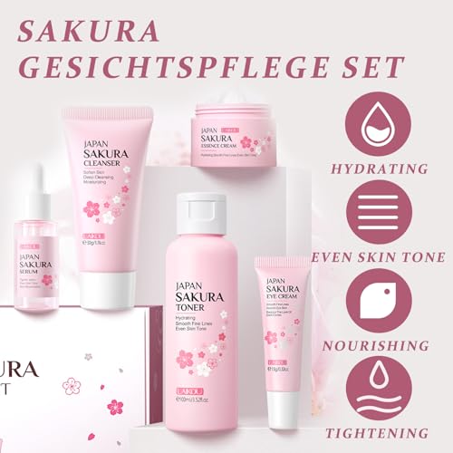 Sakura Ensemble De Soins De La Peau,Coffret Cadeau Femme Soins pour le Visage,Kit de Soins de Peau Hydratants,Coffret Cadeau pour Hydratation et Nettoyage de Peau,Convient à Tous Types de Peau(5-Set) – Image 3