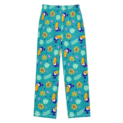 Parrot Tropic Leaves Boys Long Pants Soft Trousers Elastic Waist Kids Lounge Bottoms with Pockets S-XL