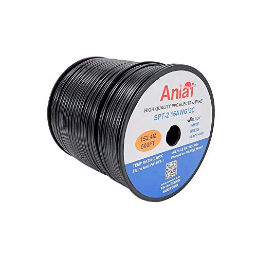 Aniai Spool 16/2 SPT-2 Bulk Lamp Cord, 300-Volt 16-Gauge (500ft-SPT2-16AWG, Black)