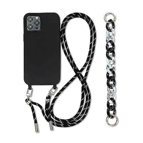 Galful Coque avec Cordon de Collier pour iPhone 14 Pro Max TPU étui pour téléphone 3 en 1 Bracelet Lanyard Coque Housse en Silicone avec Collier Case pour iPhone 14 Pro Max Mince Cover,Noir
