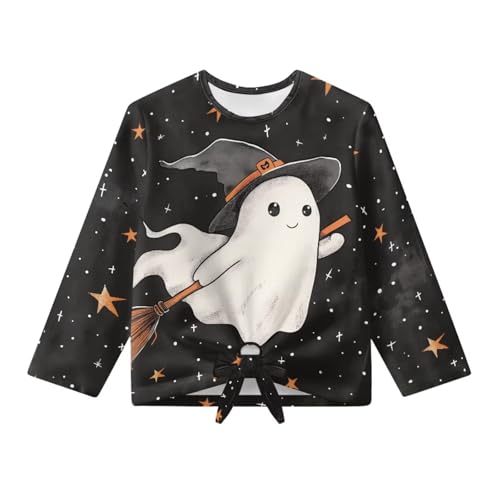 Halloween Tshirts for Girls Kids Long Sleeve Tees Top Fall T-Shirt Tie Knot Front Blouse Kids School Clothes4