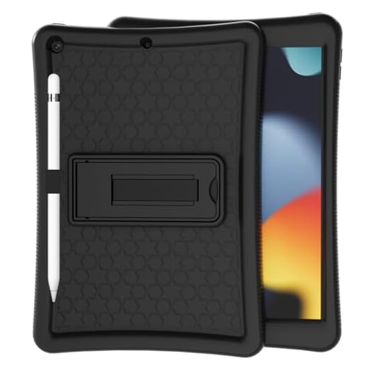 Stweap Case for iPad 9th/8th/7th Generation 2021/2020/2019(10.2 inch), Heavy Duty Shockproof Rugged Protective 10.2" Cover with Built-in Stand for iPad 9 8 7 Gen (Black+Black)