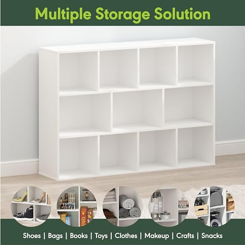 Furinno LUDER Book Shelf, 11-Cube Bookshelf, Reversible Cube Storage Bookcase, Open Storage Shelf, Closed Back 9.4 x 29.1 x 41.7, for Living Room, Bedroom, Home Office, White - image 7