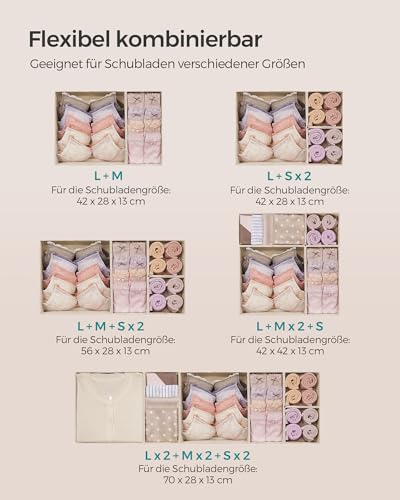 SONGMICS Aufbewahrungsbox für Schublade, 12er Set, Schubladen Organizer, Faltbox, Unterwäsche Organizer, Stoffbox für Socken, Unterwäsche, BHs, Krawatten und Schals, sandbeige RDZ006Y02