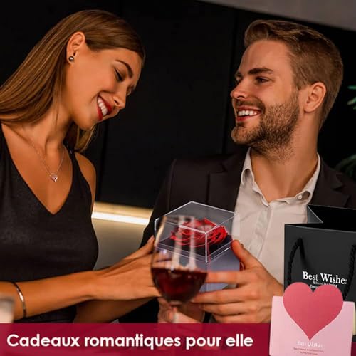Rose stabilisée rouge et bijoux d'exception, véritable cadeau de luxe - 8