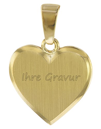 trendor Gravur-Anhänger für Damen Gold 585/14 K Herz mit Namen inklusive Wunsch-Gravur 08613