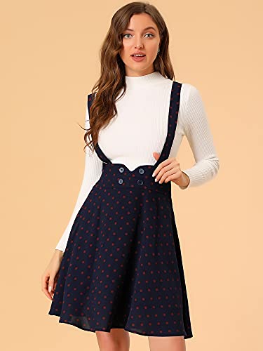 Allegra K Womens High Waist Flared Skater Pinafore Overalls Polka Dots Suspender Skirts4
