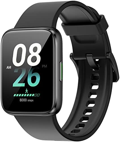EURANS Smart Watch 44mm, AMOLED Always-on Display Fitness Watch with Heart Rate/Sleep Monitor Steps Calories Counter, IP68 Waterproof Activity Tracker Compatible with Android iOS Black