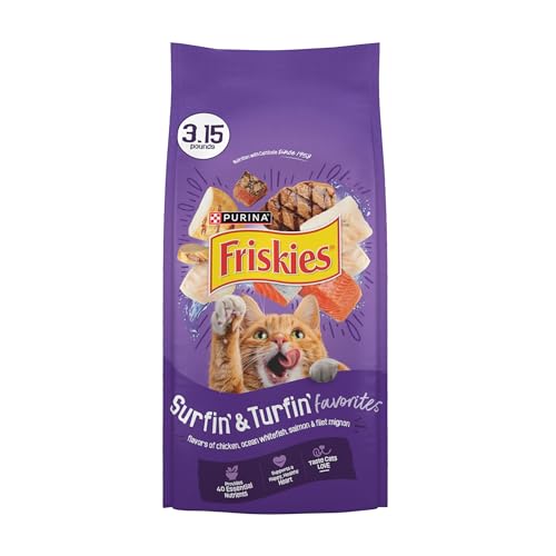 Purina Friskies Cat Food Surfin and Turfin Favorites Flavors of Chicken Whitefish Salmon and Filet Mignon - (Pack of 4) 3.15 lb. Bags