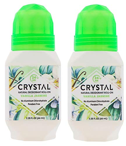 CRYSTAL Vanilla Jasmine Crystal Essence Roll-On (Pack of 2) with Potassium Alum (a Natural Mineral Salt) and Natural Preservatives, Contains No Harmful Chemicals, 2.25 oz