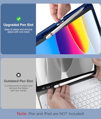 Image of Hamile for iPad 11th 10th Generation Case with Keyboard - 7 Colors Backlit Wireless Detachable Folio Keyboard Cover with Pencil Holder for iPad A16 11-inch 2025 10th Gen 10.9 Inch 2022 (Navy Blue)