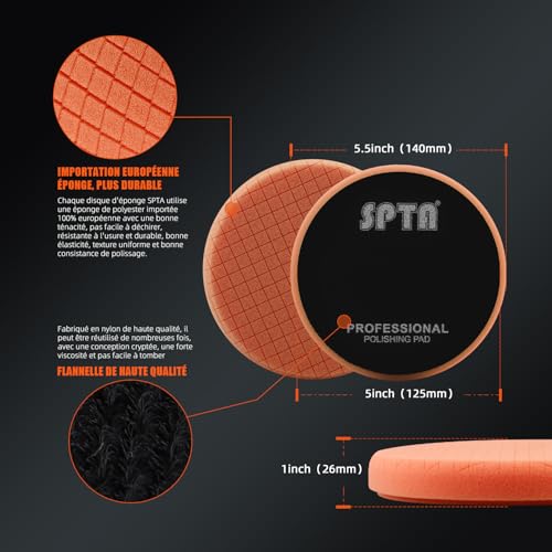 SPTA 5tlg 125mm Polierschwämme Wachs Schwämme Auto Polierpad Polieren Pad, Polierschaum Set für Exzenter Poliermaschine Schleifmaschine - Profiset