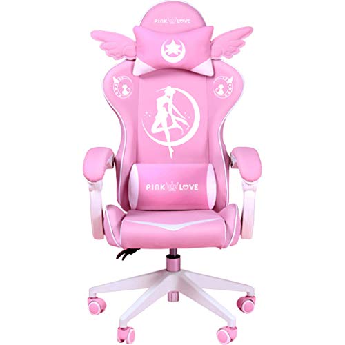 かわいいピンクのゲーミングチェア女の子のためのコンピュータチェアインターネットカフェのためのゲーミングチェア快適なバックチェア (Color : Pink, Size : 60x60x125cm)