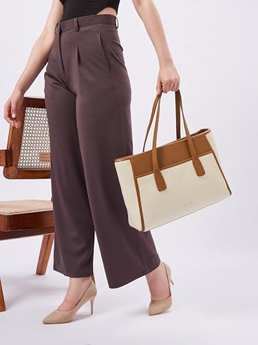 Image of Fargo Urbane Ivory Tote Bag for Women | Large Vegan Leather Handbag with 16-Inch Laptop Compartment, RFID Pockets, Zip Closure | Stylish Office, Travel Tote | Made in India