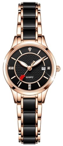 Reginald Women's Watch Exquisite Simple Retro Ceramic Steel Strap Quartz Watch Waterproof Watch (Black1)