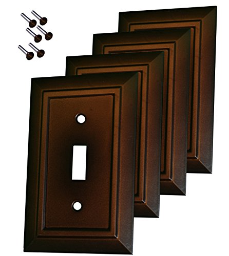 Pack of 4 Wall Plate Outlet Switch Covers by SleekLighting | Decorative Dark Brown Mahogany Look | Variety of Styles: Decorator/Duplex/Toggle / & Combo | Size: 1 Gang Toggle