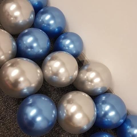 Inflate Decorate Chrome Balloons Pack of 50, 10 Inch Asssorted Colours Party Latex Balloons for Birthday Wedding Baby Shower Graduation Festival Party Decorations (Blue and Silver) Cover