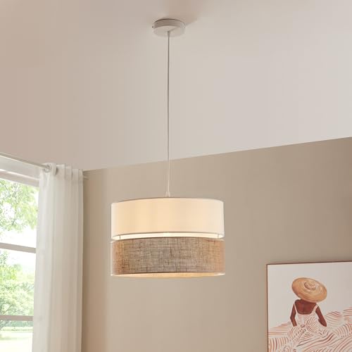 lux.pro Lámpara Colgante Barton Lámpara de Techo con Pantalla Doble Superpuesta E27 máx. 60 W Salón Oficina Despacho Metal 25xØ40 cm - Blanco/Efecto lino