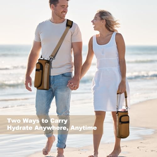 Image of Water Bottle Holder with Strap, Water Bottle Carrier Bag with Phone Pocket, Shoulder Hand Strap Insulated Neoprene 32 oz Water Bottle Sleeve for Walking Hiking Camping Gym(Coffee)