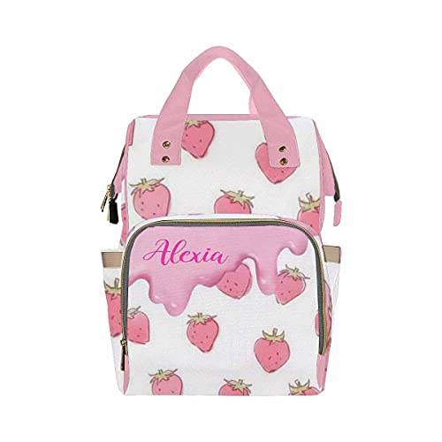 Newcos Personalized Strawberries and Melting Ice Cream Diaper Backpack with Custom Name Shoulder Mommy Baby Bag