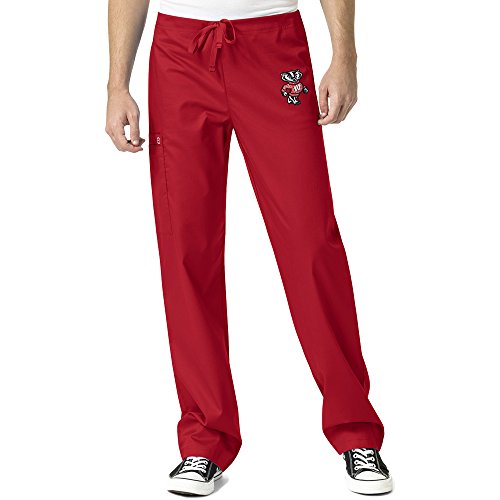 WonderWink Men's University of Wisconsin Drawstring Cargo Pant, red, 2XL