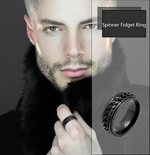 MOZAKA 10 Pcs 8mm Stainless Steel Ring Spinner Fidget Band Chain Rings for Men Women Polished Wedding Cool Ring, Size 7-112