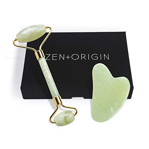 Jade Roller and Gua Sha Set, 100% Natural Jade Stone Face Roller, Anti-Wrinkle