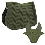 Equimour Spring Schabracke Set Sage 2-teilig – Springschabracke & Fliegenhaube – Atmungsaktiv, rutschfest & Strapazierfähig – Elegantes Reitsport Turnier Set Warmblut/Full – Classic Sage