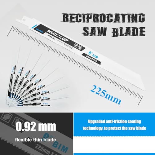 Image of 10 Pack 9 inch Reciprocating Saw Blades Set,14TPI High Carbon Saw Blades,Metal Saw Blades with Organizer Case (10, 14TPI /9 inch)