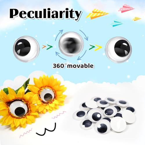 Image of TOAOB 150pcs 35mm Large Wiggle Googly Eyes Self Adhesive Sticker Eyes | Plastic Black Round Eyeballs, DIY Arts Crafts, Scrapbooking Accessories