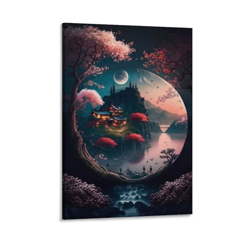 Affiche fleurs de cerisier POLIUAWS toile déco chambre 30x45cm