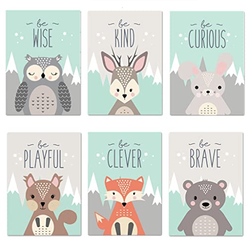 Yishamei Lot de 6 posters décoratifs pour chambre d'enfant - DIN A4 - Décoration murale pour chambre de bébé - Poster mural pour enfants - Animaux de la forêt - Pour enfants et garçons et filles Cover