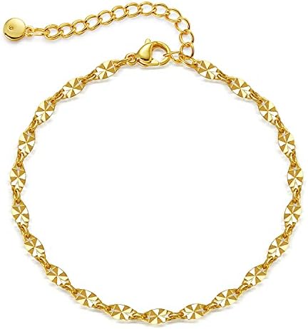 ORNAPEADIA Anklet for Women Gold Diamond-cut Lace Mirror Foot Chain 18K Gold Filled Boho Beach Dainty Simple Minimalist Ankle Jewelry