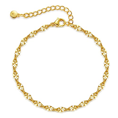 Ornapeadia Anklet For Women Gold Diamond-Cut Lace Mirror Foot Chain 18K Gold Filled Boho Beach Dainty Simple Minimalist Ankle Jewelry #TOP1